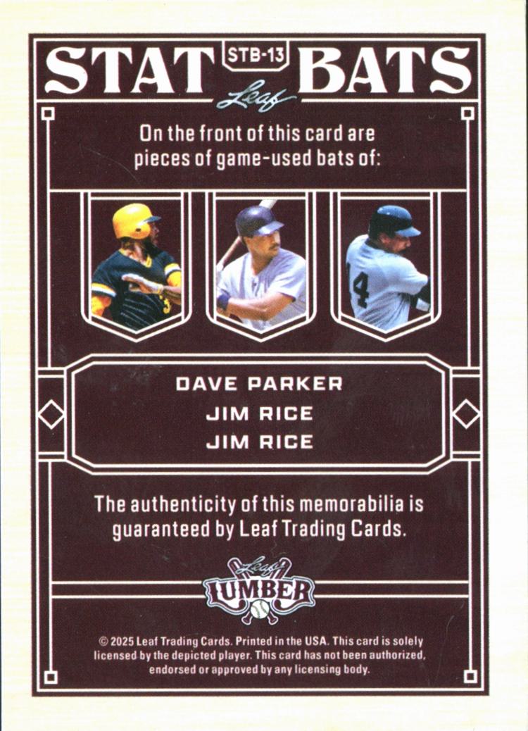 Dave Parker / Jim Rice 2025 Leaf Lumber Game Used Bat 5/25 Pirates Red Sox