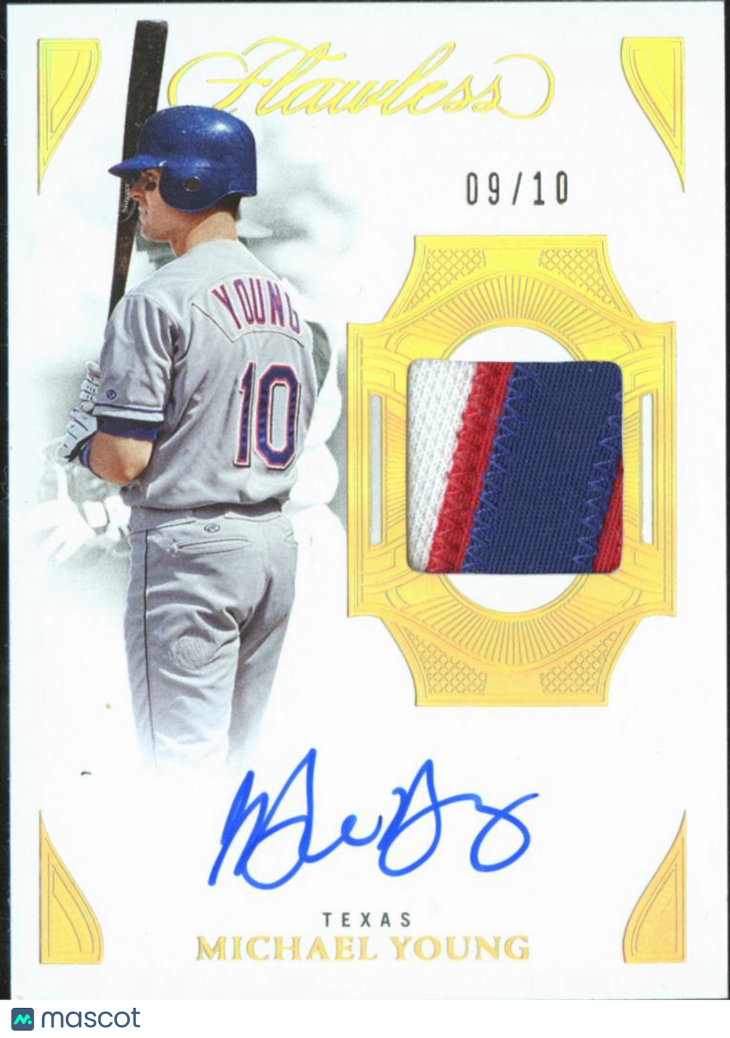 Michael Young 2025 Flawless Auto Autograph 3 Color Patch 9/10 Texas Rangers