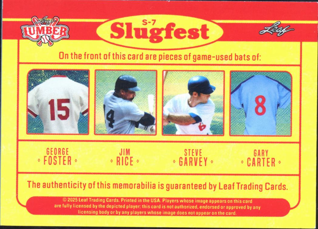 Steve Garvey Jim Rice George Foster Gary Carter Leaf Lumber Game Used Bat 1/8