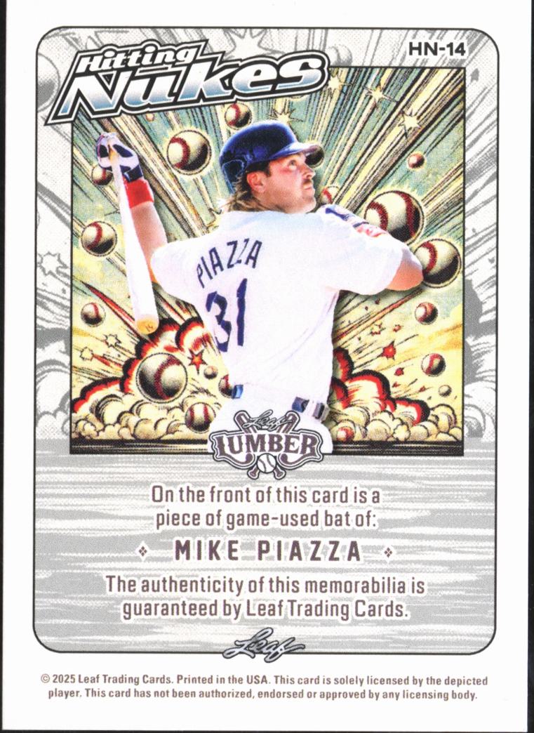 Mike Piazza 2025 Leaf Lumber Hitting Nukes Game Used Bat 5/12 New York Mets