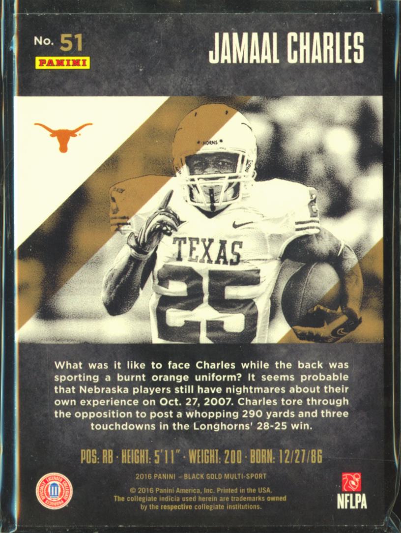 Jamaal Charles 2016 Black Gold SSP 3/5 #51 Texas Longhorns Chiefs