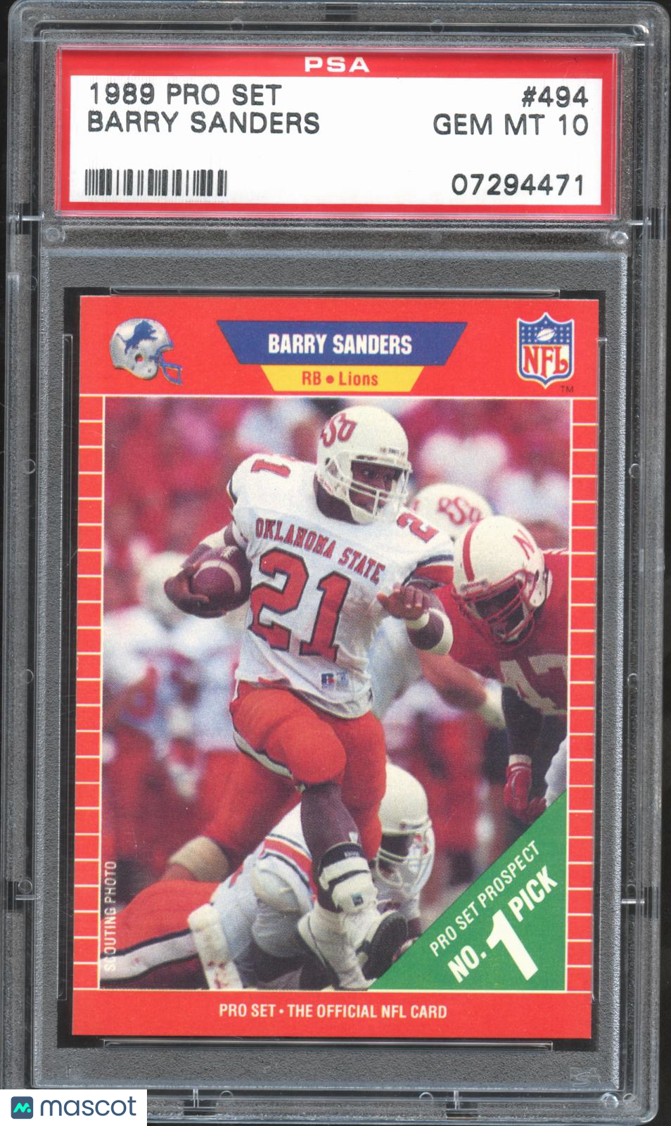 Barry Sanders 1989 Pro Set Rookie Card RC Oklahoma State Lions #494 PSA 10