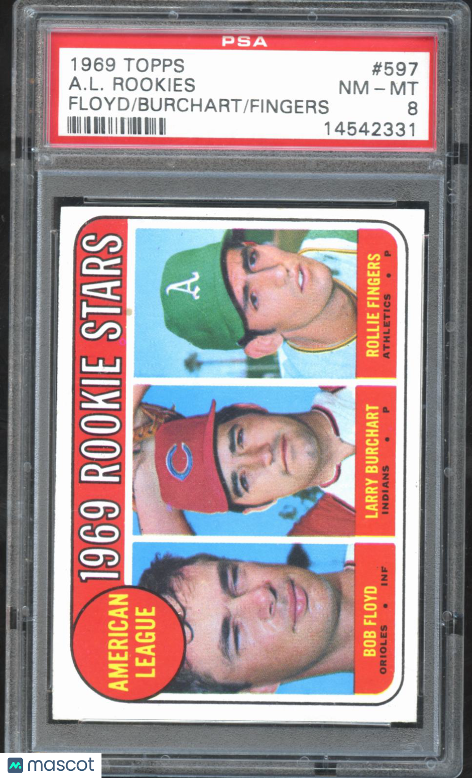 Rollie Fingers 1969 Topps AL Rookie RC Oakland Athletics #597 PSA 8