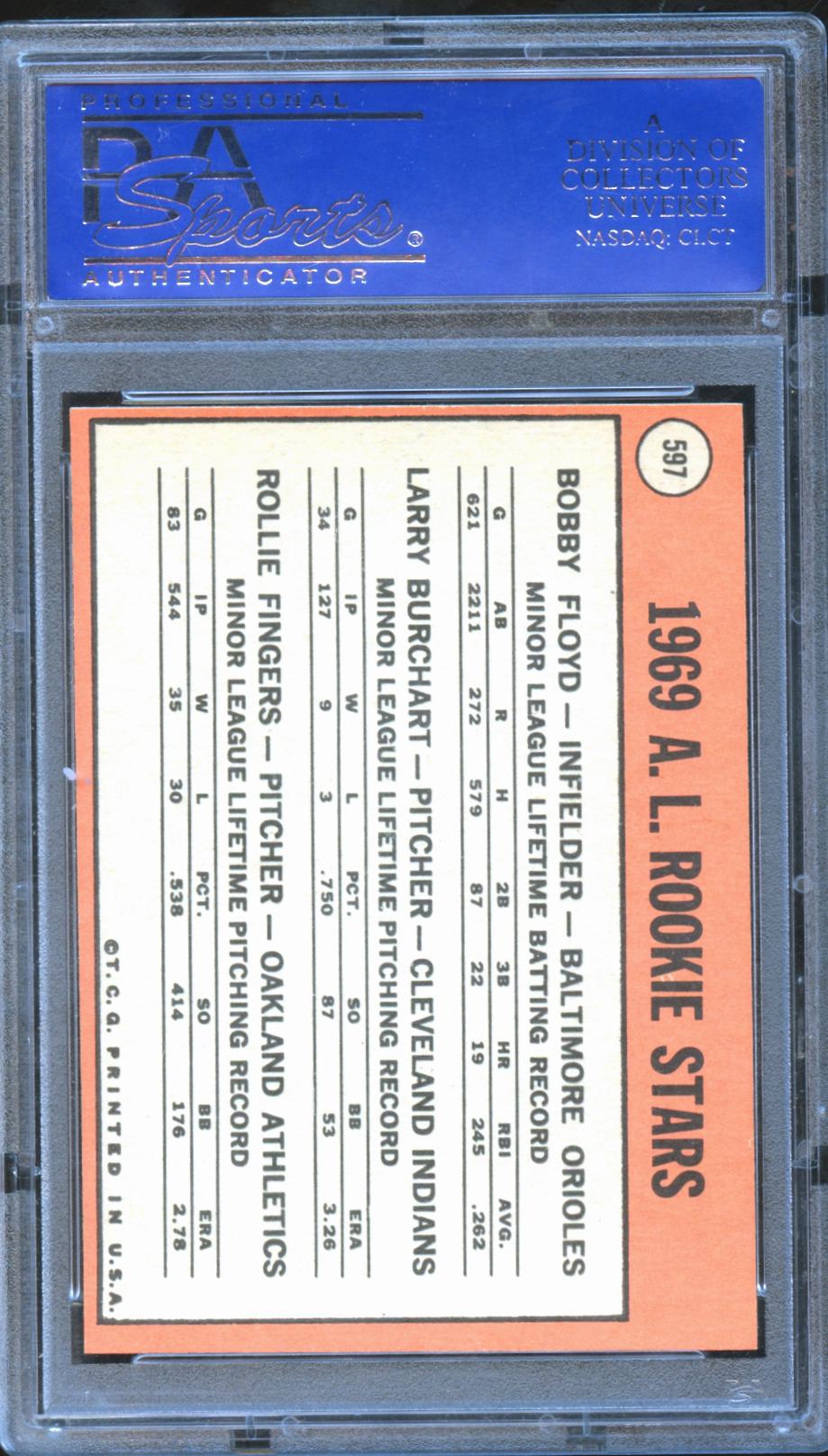 Rollie Fingers 1969 Topps AL Rookie RC Oakland Athletics #597 PSA 8