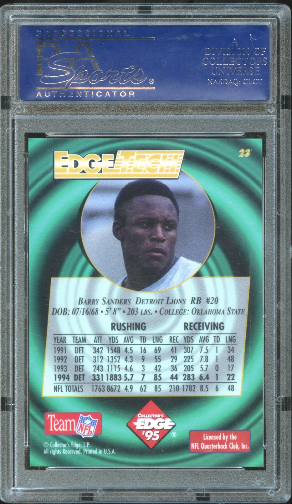 Barry Sanders 1995 Collector's Edge Edgetech Circular Prism Lions PSA 10
