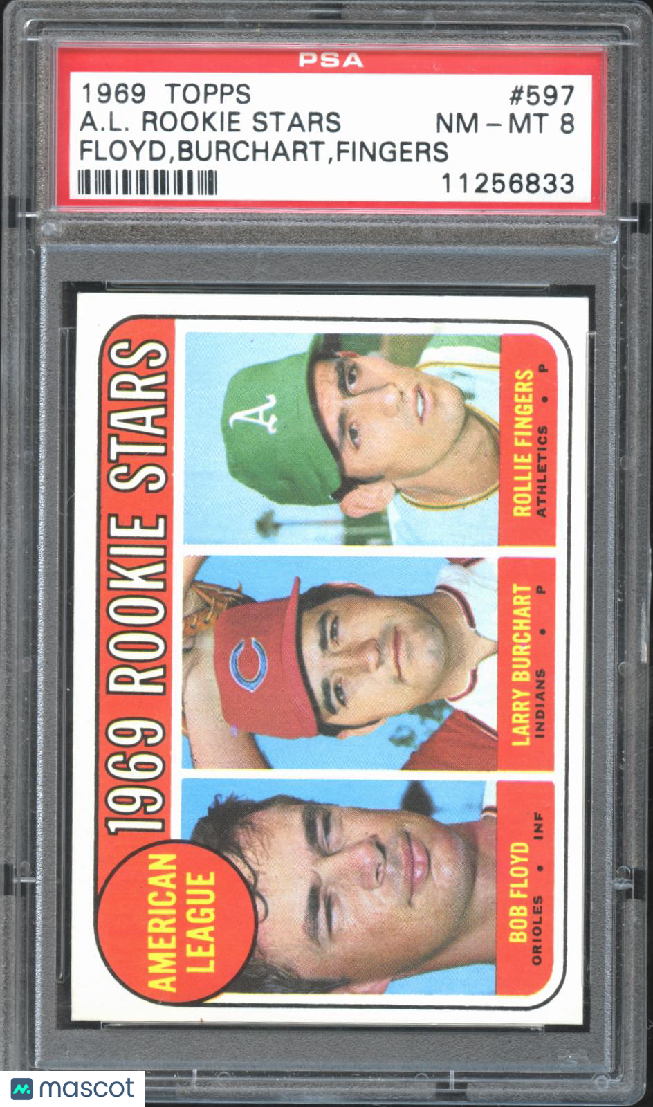 Rollie Fingers 1969 Topps AL Rookie RC Oakland Athletics #597 PSA 8