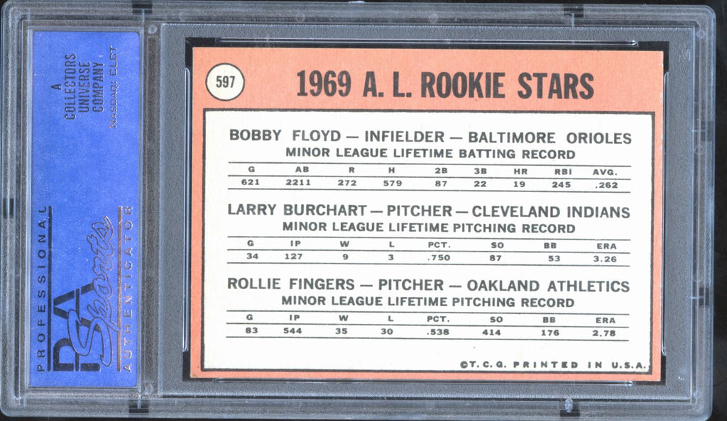 Rollie Fingers 1969 Topps AL Rookie RC Oakland Athletics #597 PSA 8