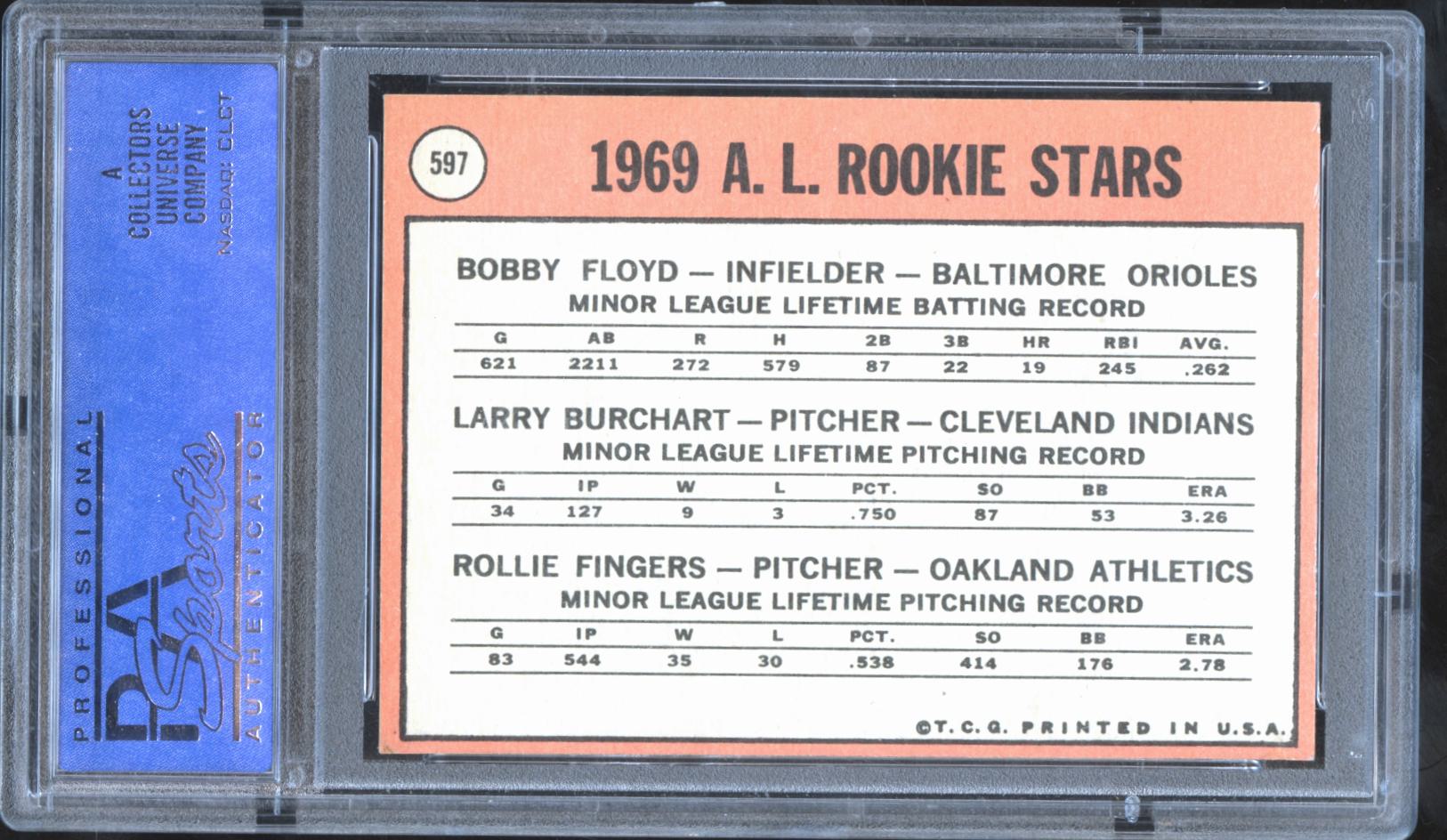 Rollie Fingers 1969 Topps AL Rookie RC Oakland Athletics #597 PSA 8