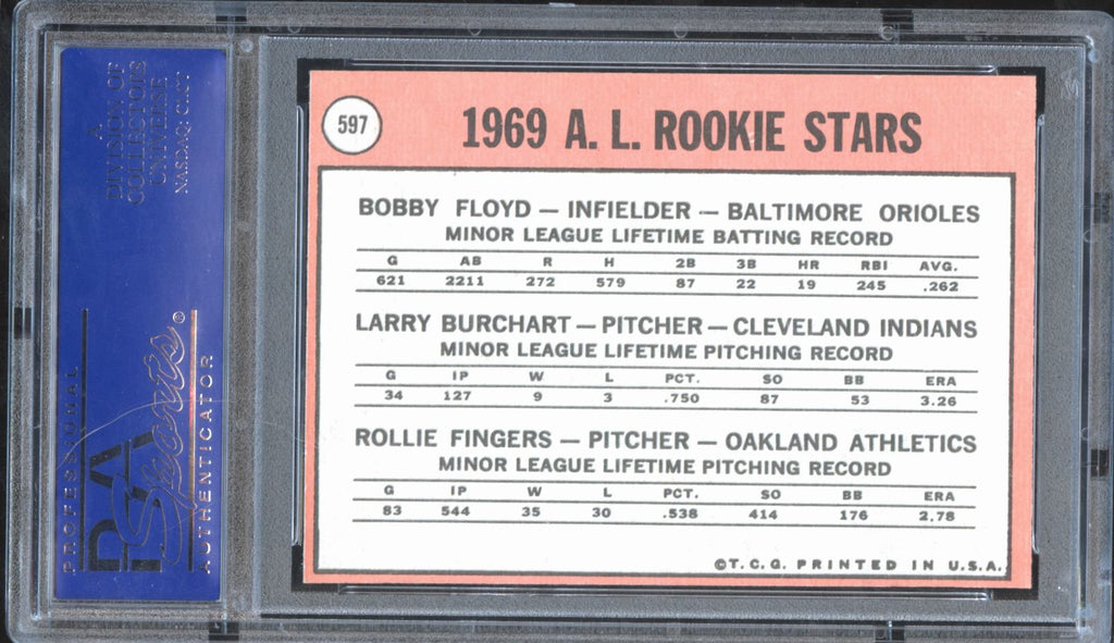 Rollie Fingers 1969 Topps AL Rookie RC Oakland Athletics #597 PSA 7