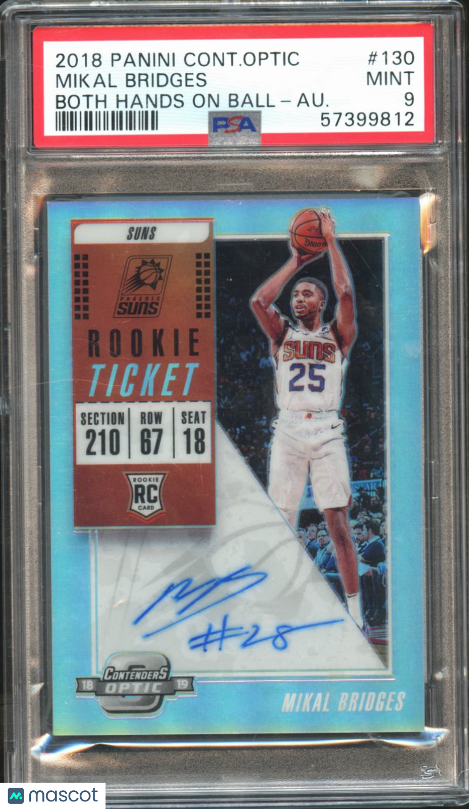 Mikal Bridges 2018-19 Contenders Optic Auto Autograph RC Phoenix Suns PSA 9