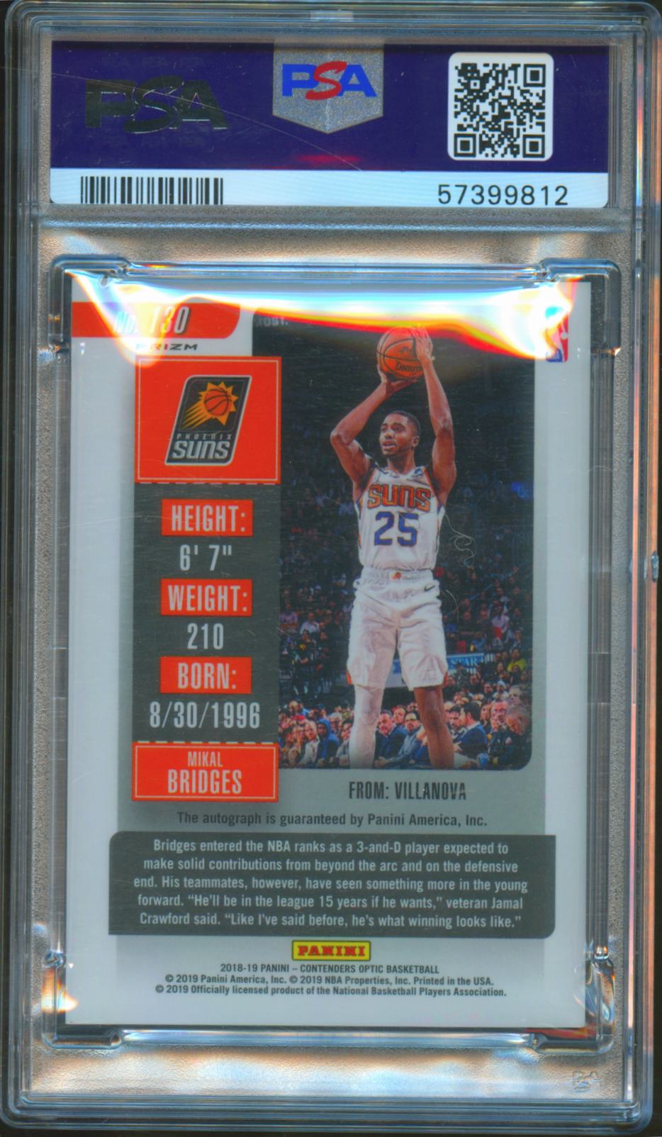 Mikal Bridges 2018-19 Contenders Optic Auto Autograph RC Phoenix Suns PSA 9