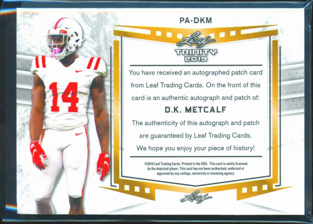 D.K. Metcalf 2019 Leaf Trinity Auto Autograph Patch Rookie RC Ole Miss Steelers