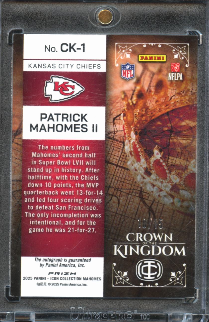 Patrick Mahomes II 2025 Panini Crown Kingdom Auto Autograph 10/15 KC Chiefs