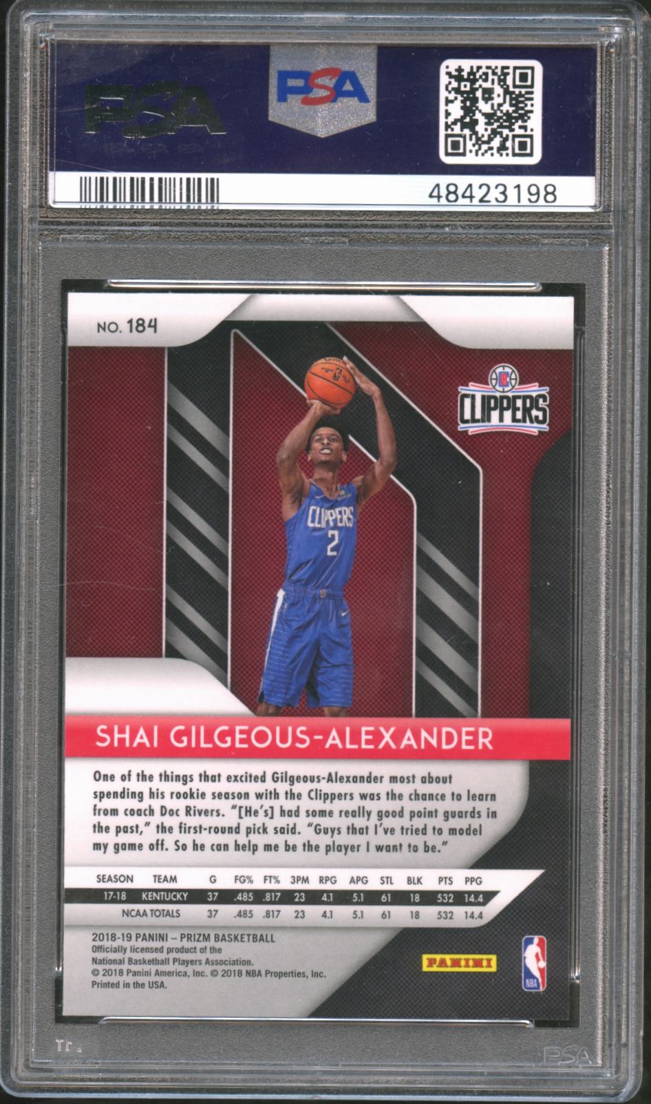 Shai Gilgeous-Alexander 2018-19 Prizm Rookie RC LA Clippers Thunder #184 PSA 10