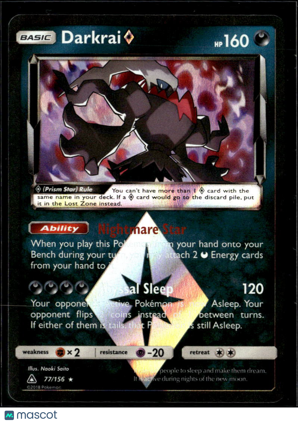 Darkrai 2018 Ultra Prism Holo Rare #77/156