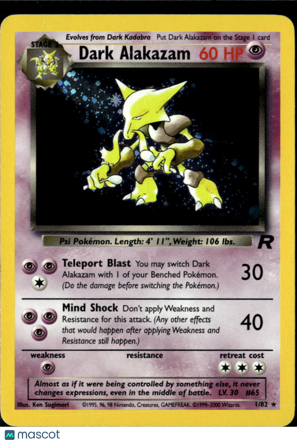 Dark Alakazam 2000 Team Rocket Holo Rare #1/82