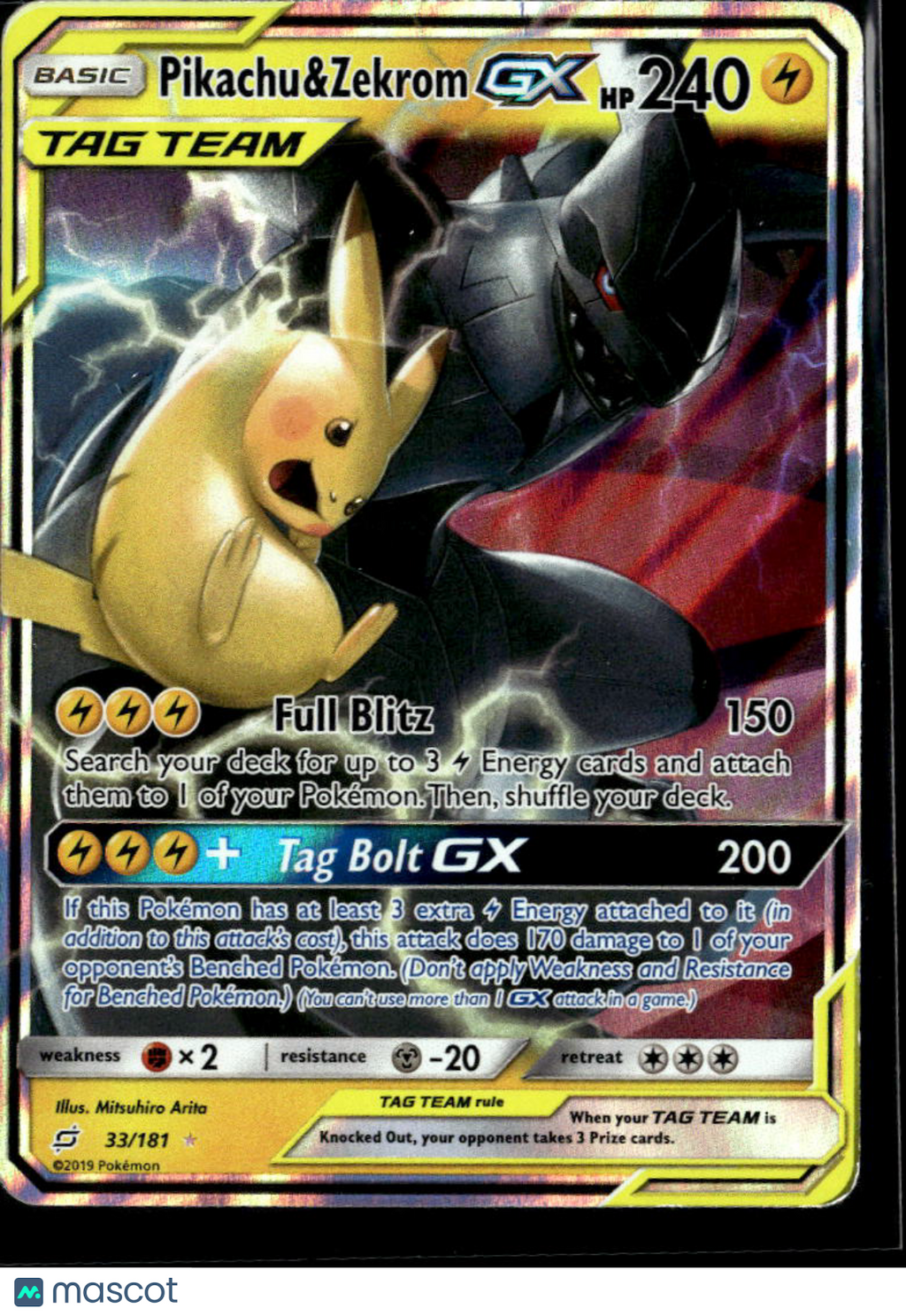 Pikachu & Zekrom GX 2019 Team Up Holo Rare #33/181