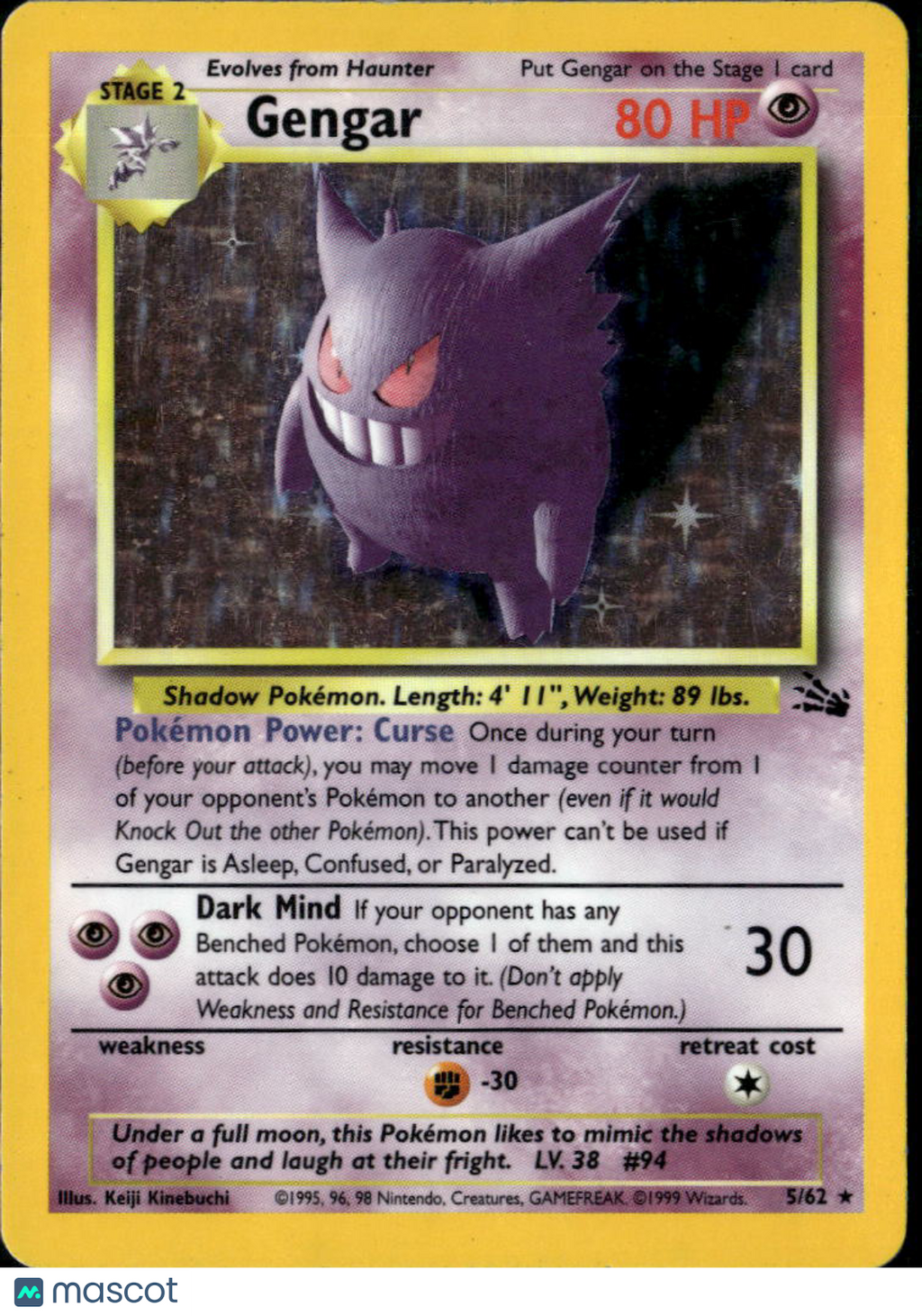 Gengar 1999 Fossil Holo Rare #5/62