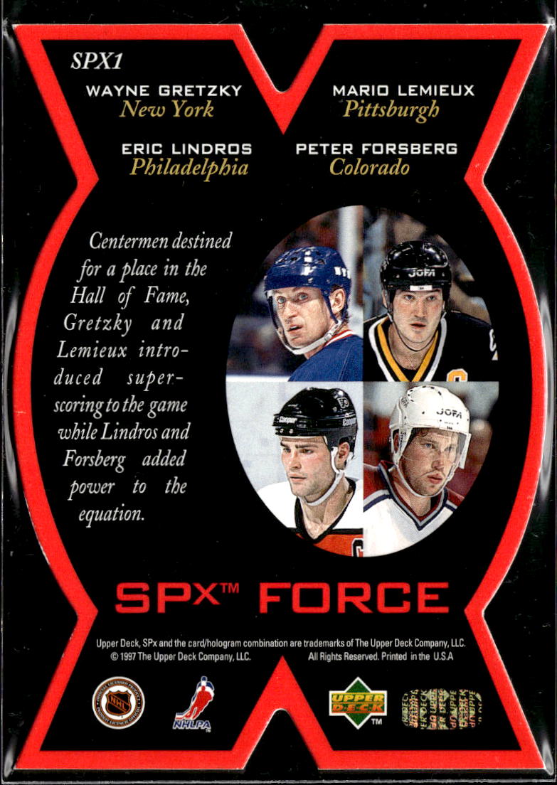 Peter Forsberg / Lindros / Wayne Gretzky Mario Lemieux 1997 Upper Deck SPx Force
