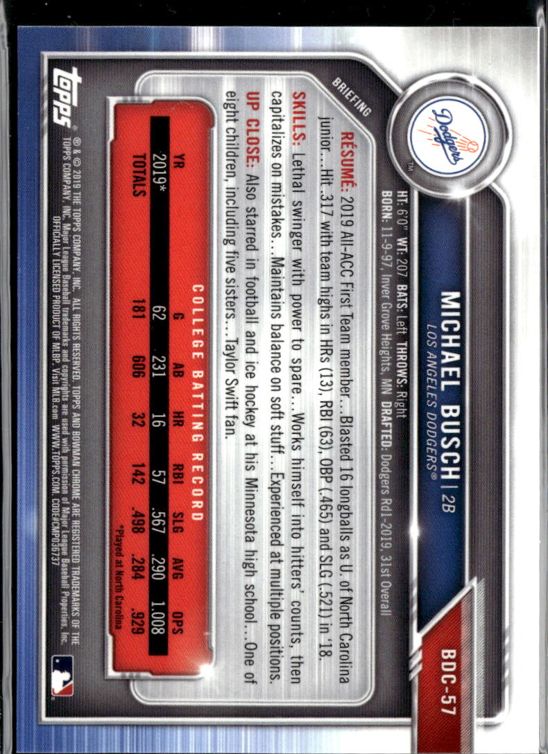 Michael Busch 2019 Bowman Draft Chrome Red Refractor /5 Los Angeles Dodgers