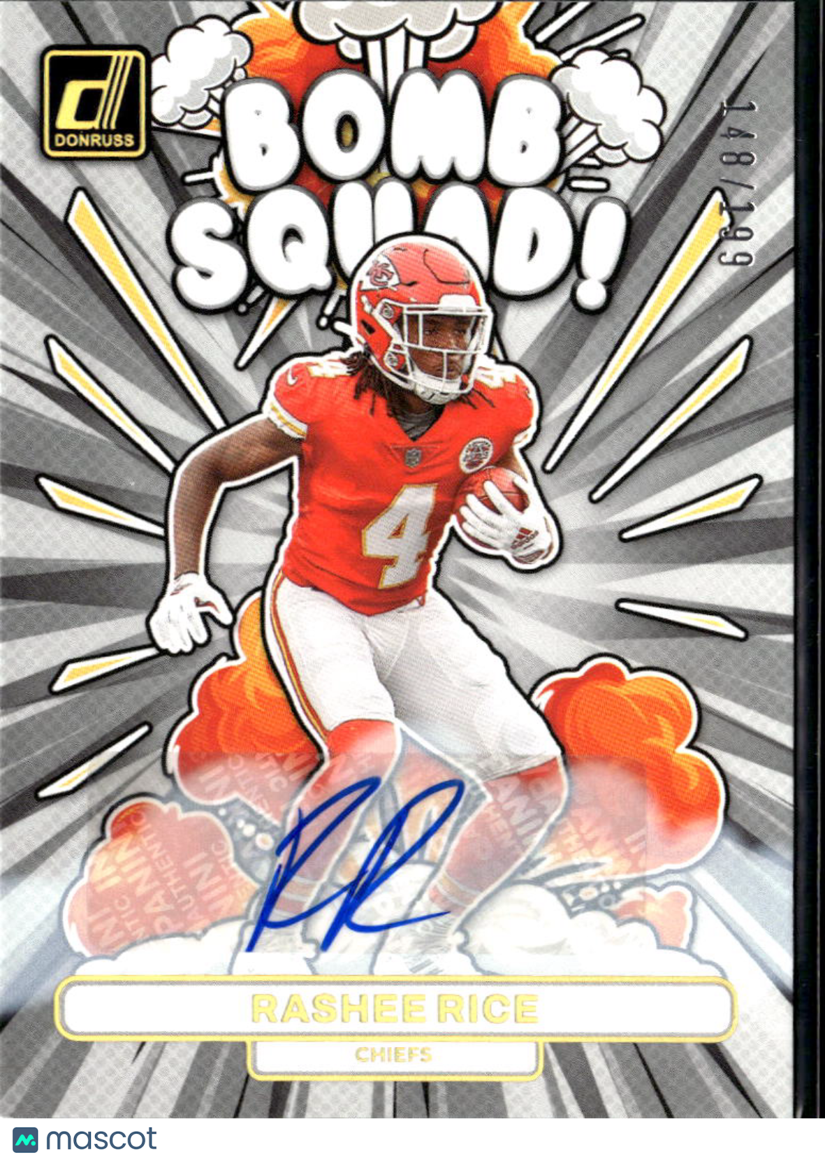 Rashee Rice 2023 Donruss Bomb Squad Auto Autograph RC 148/199 Kansas City Chiefs