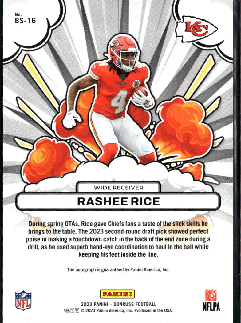 Rashee Rice 2023 Donruss Bomb Squad Auto Autograph RC 148/199 Kansas City Chiefs