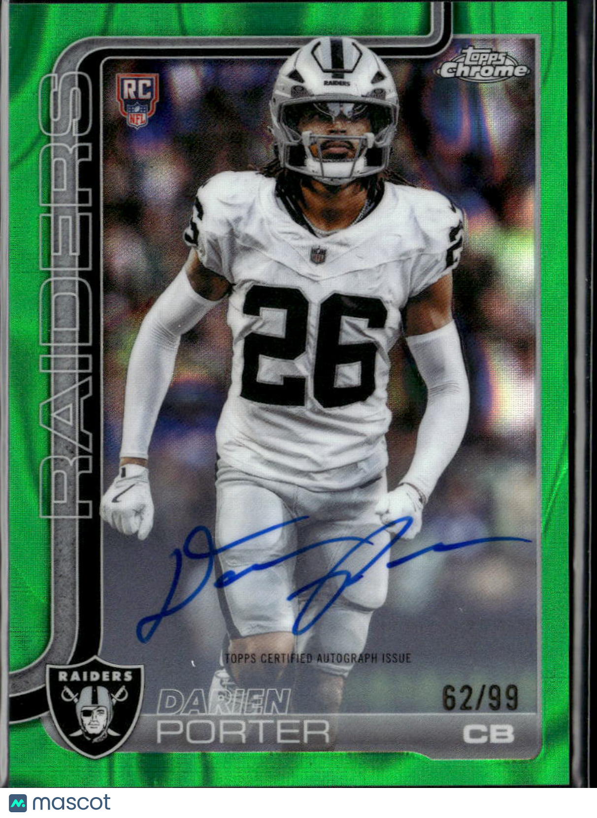 Darien Porter 2025 Topps Chrome Auto Autograph RC Green 62/99 Las Vegas Raiders