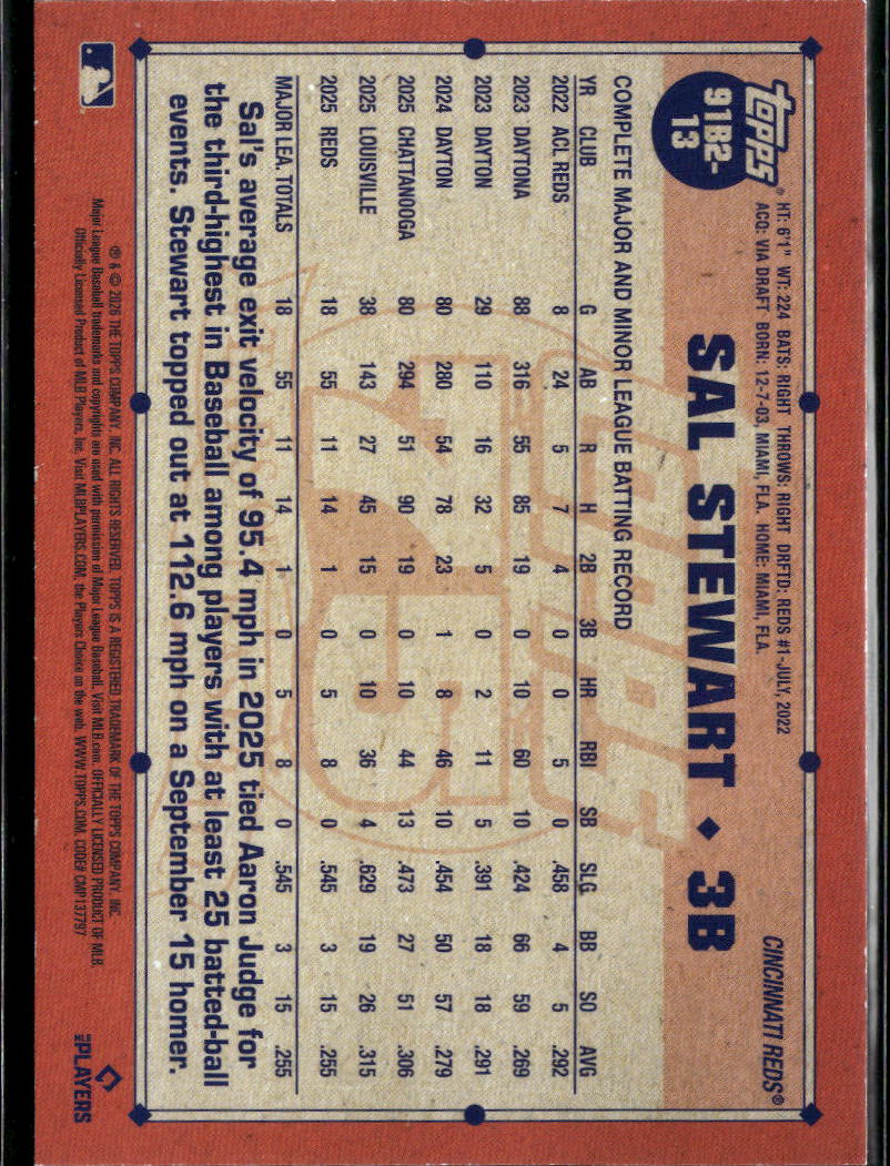 Sal Stewart 2026 Topps 75 Years Orange Rookie RC 24/25 Cincinnati Reds