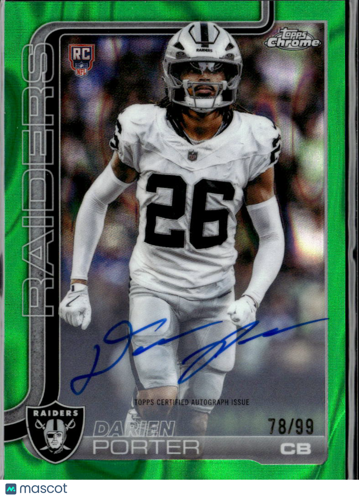 Darien Porter 2025 Topps Chrome Auto Autograph RC Green 78/99 Las Vegas Raiders