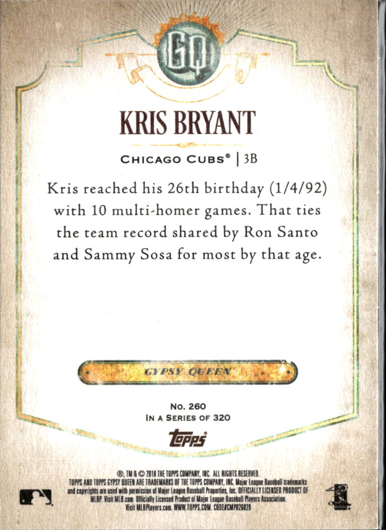 Kris Bryant 2018 Topps Gypsy Queen Chicago Cubs