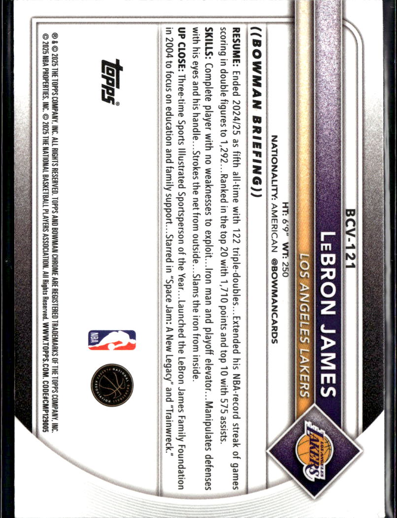 LeBron James 2025 Bowman Chrome Blue Reptilian 77/150 Los Angeles Lakers