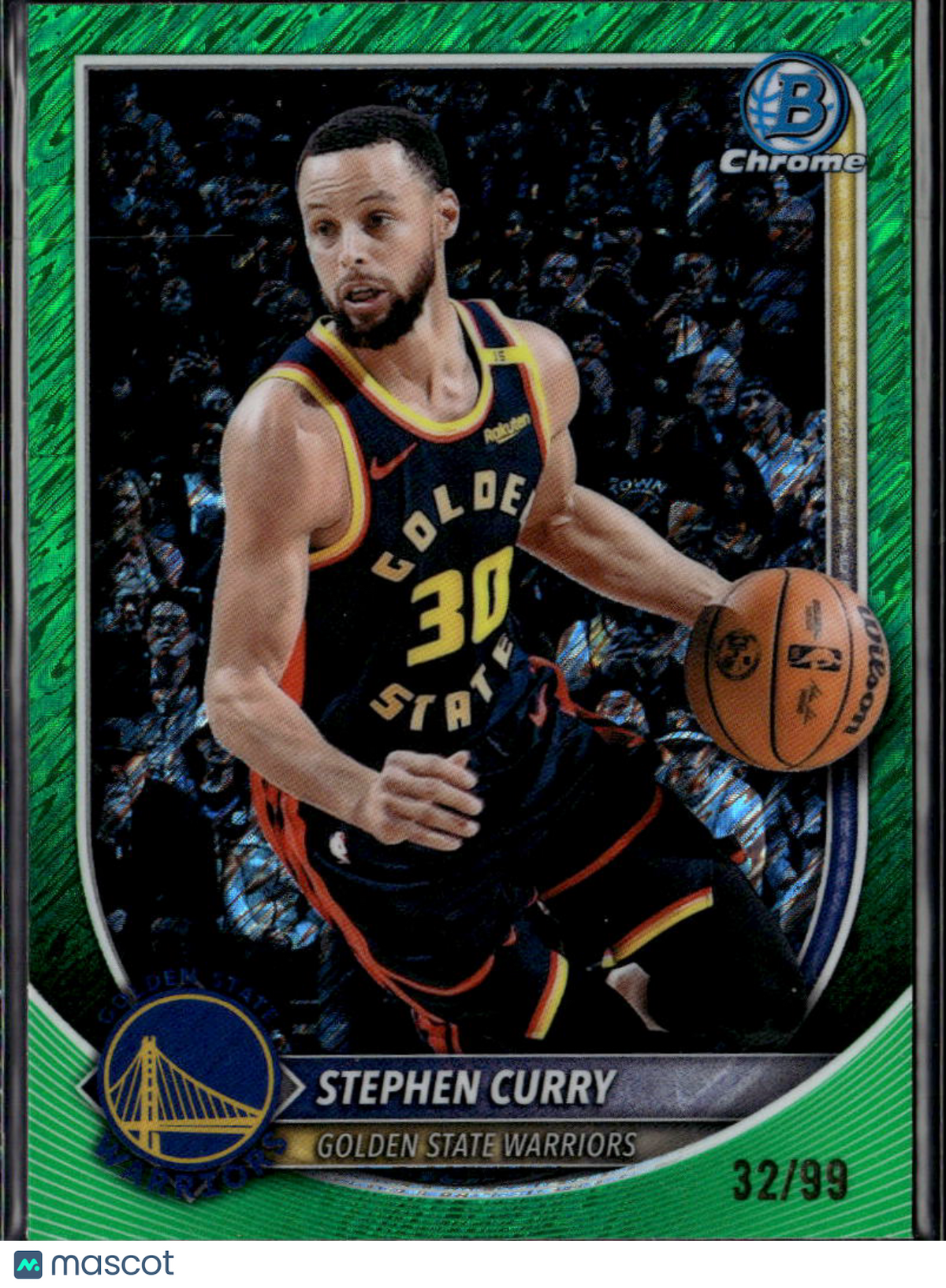 Stephen Curry 2025 Bowman Chrome Green Shimmer 32/99 Golden State Warriors