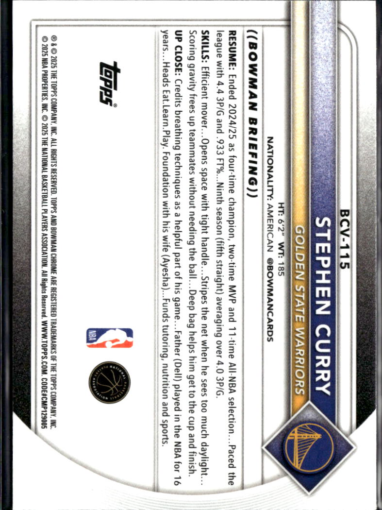 Stephen Curry 2025 Bowman Chrome Green Shimmer 32/99 Golden State Warriors