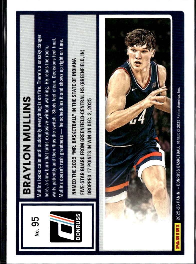 Braylon Mullins 2025 Donruss Rookie RC White Diamond SSP Greenfield-Central HS