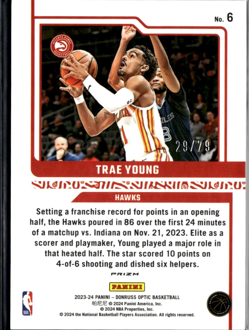 Trae Young 2023-24 Optic Elite Dominators Pink Velocity Prizm 29/79 Hawks