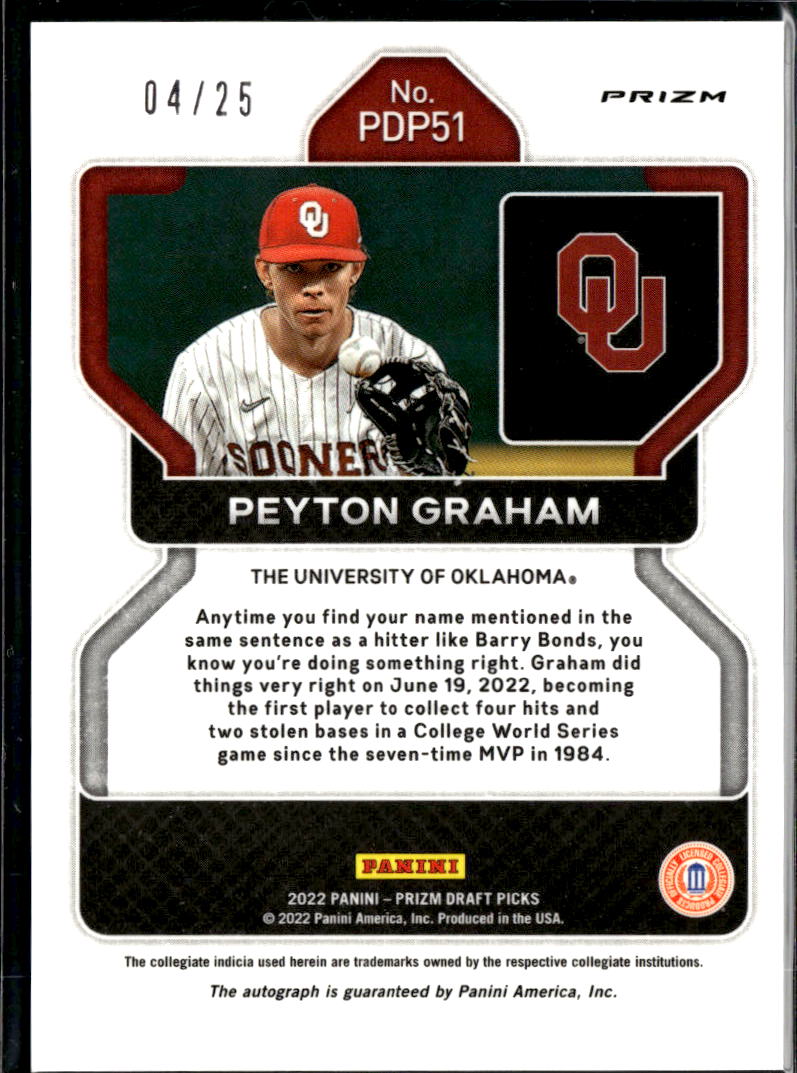 Peyton Graham 2022 Prizm Draft Auto Autograph RC 4/25 Oklahoma Sooners