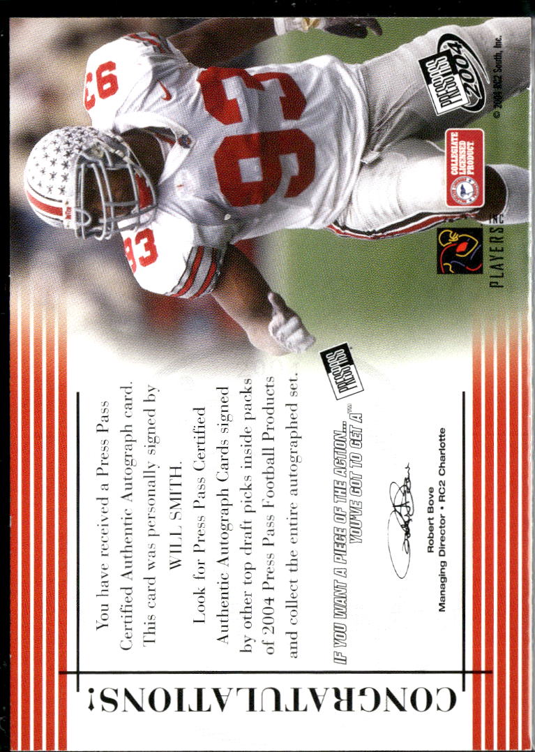 Will Smith 2004 Press Pass Red Ink Auto Autograph SSP RC Ohio State Buckeyes