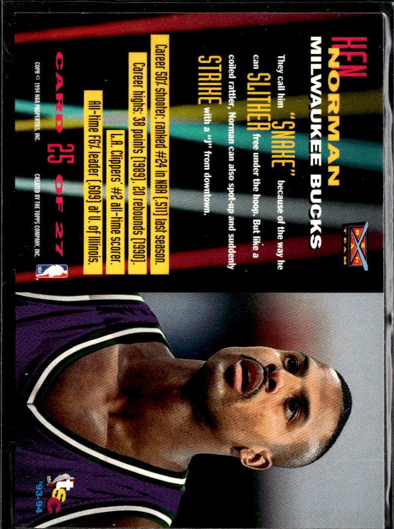 Ken Norman 1994 Topps Stadium Club Beam Team Milwaukee Bucks