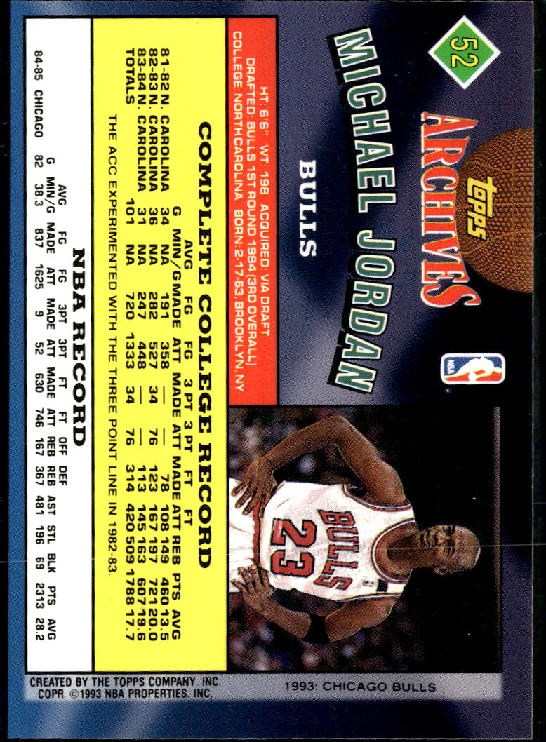 Michael Jordan 1993 Topps Archives GOLD #52 Chicago Bulls