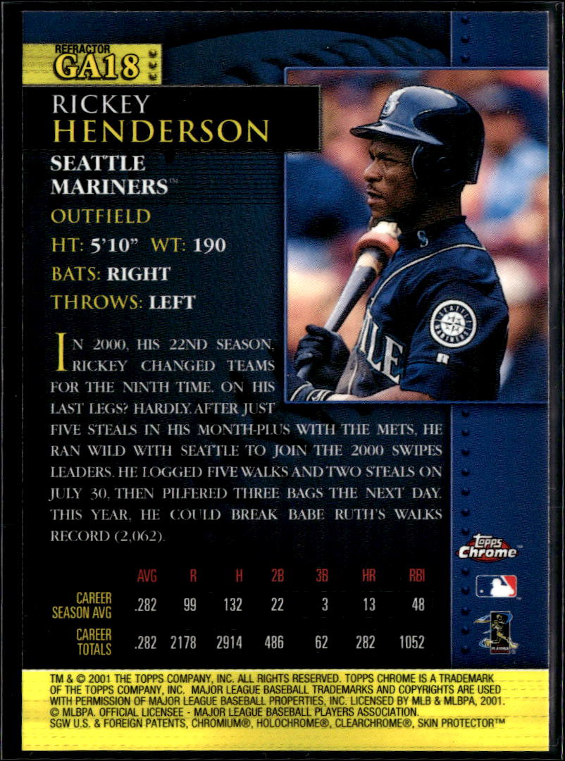 Rickey Henderson 2001 Topps Chrome Gold Nuggets Refractor Seattle Mariners