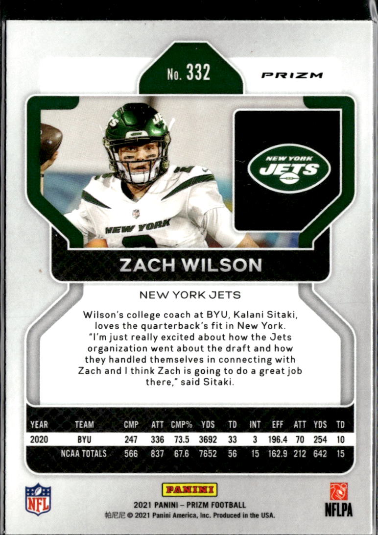 Zach Wilson 2021 Panini Prizm RC Green New York Jets