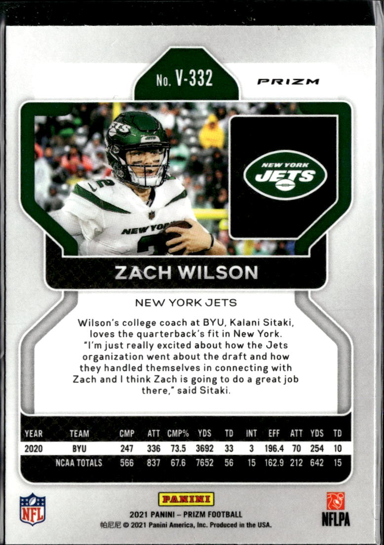 Zach Wilson 2021 Prizm RC Silver Prizm Variation SSP New York Jets