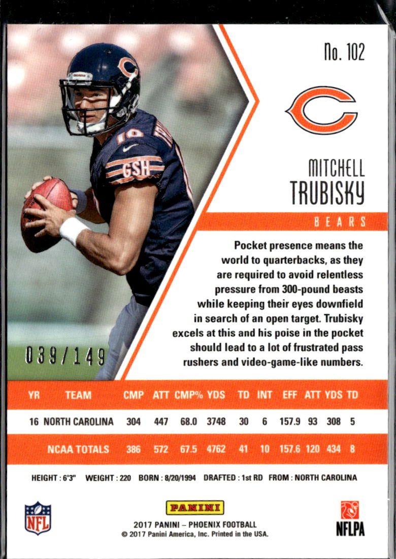Mitchell Trubisky 2017 Phoenix Purple Rookie RC 39/149 Chicago Bears