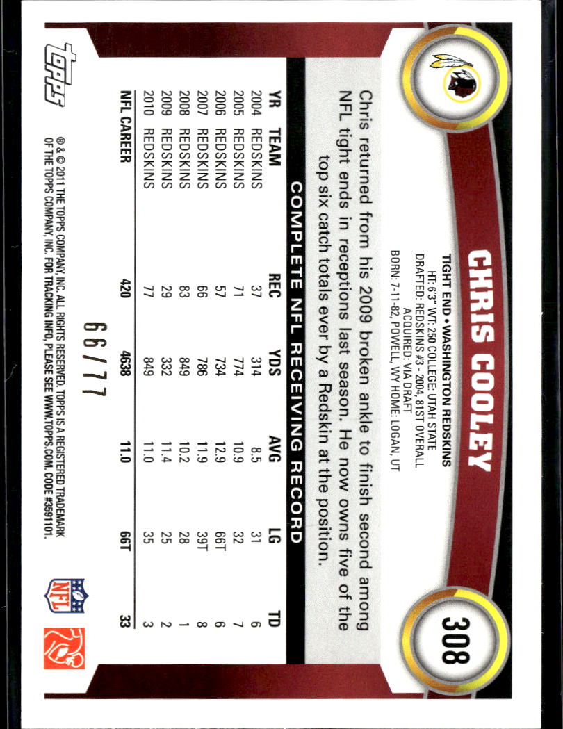 Chris Cooley 2011 Topps Red Border 66/77 Washington Redskins