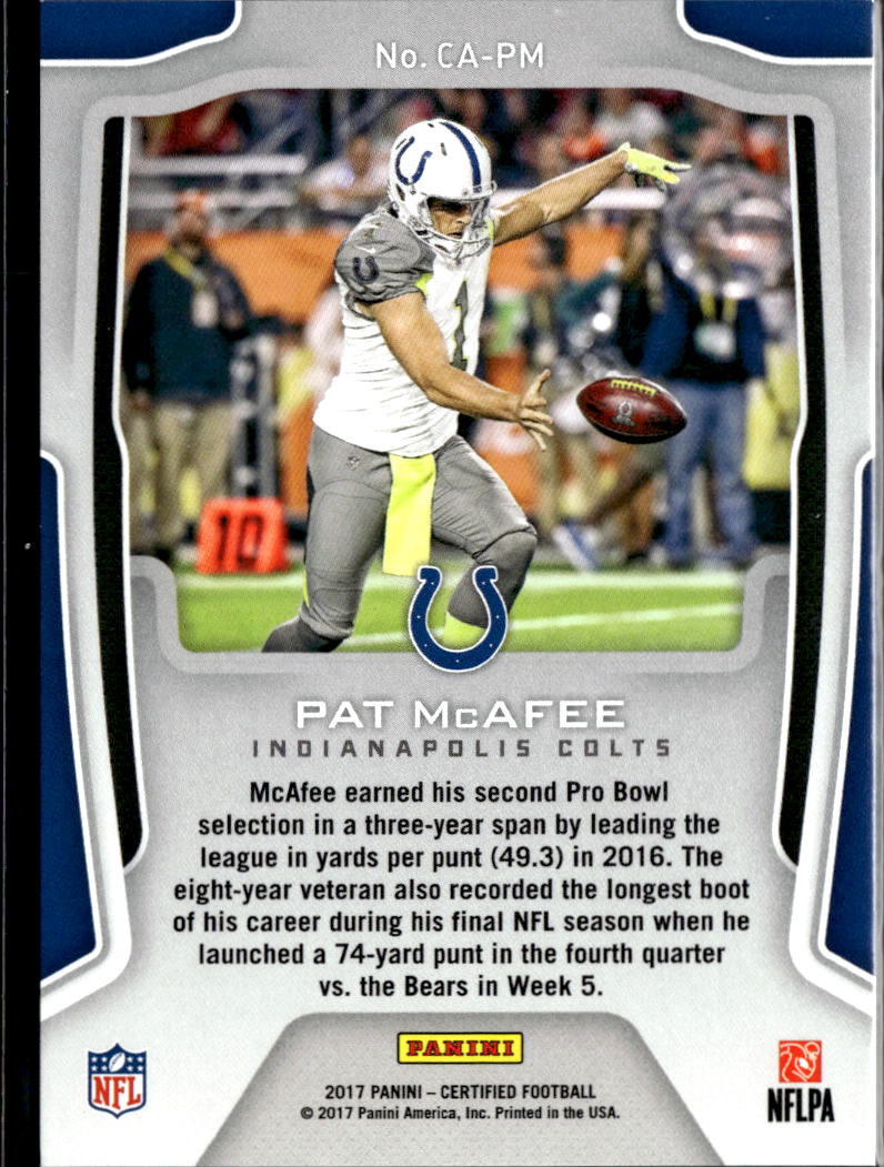 Pat McAfee 2017 Certified Accomplishments Insert Indianapolis Colts