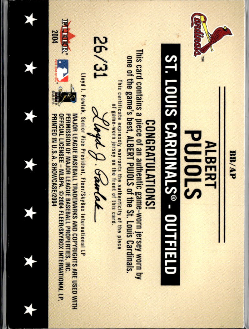 Albert Pujols 2004 Fleer Showcase Game Worn Jersey Patch 26/31 Stl Cardinals