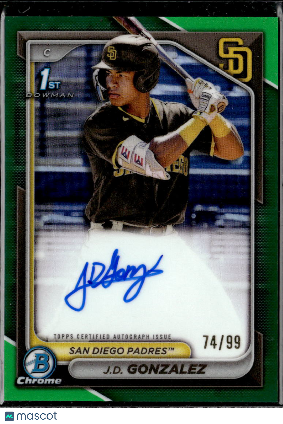 J.D. Gonzalez 2024 Bowman Chrome 1st Auto Autograph Green 74/99 San Diego Padres