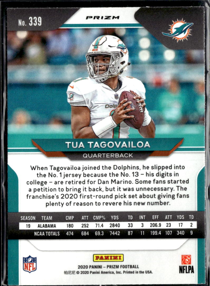 Tua Tagovailoa 2020 Panini Prizm Silver Prizm Rookie RC Miami Dolphins