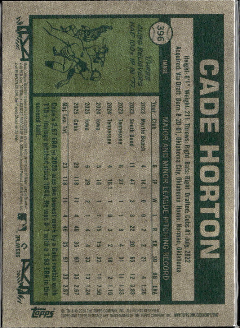 Cade Horton 2026 Topps Heritage Image Variation SSP #396 Chicago Cubs