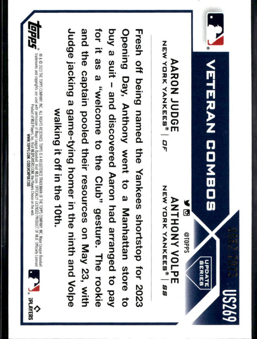 Aaron Judge / Anthony Volpe 2023 Topps GOLD 82/2023 New York Yankees
